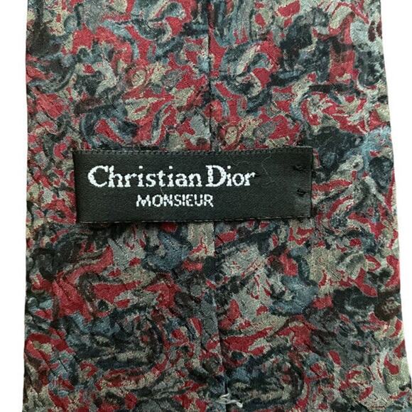 Vintage Christian Dior Monsieur Silk Tie Grey Red Blue Abstract Florals Necktie - Picture 4 of 8